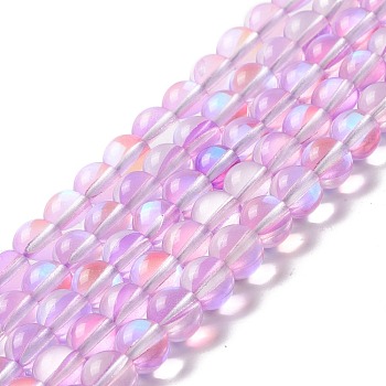 Synthetic Moonstone Beads Strands, Round, Violet, 8mm, Hole: 1mm, about 48pcs/strand, 14.57''~15.35''(37~39cm)