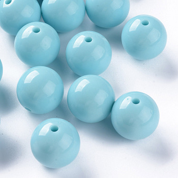 Opaque Acrylic Beads, Round, Sky Blue, 20x19mm, Hole: 3mm, about 111pcs/500g
