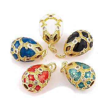 Brass Micro Pave Cubic Zirconia Pendants, with Enamel and Jump Ring, Real 18K Gold Plated, Egg Charms, Mixed Color, 21x14mm, Hole: 4mm