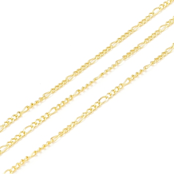Brass Figaro Chains, Long-Lasting Plated, with Spool, Cadmium Free & Lead Free, Soldered, Real 18K Gold Plated, link: 3x1.5x1mm and 2x1.5x1mm, about 32.8 Feet(10m)/roll
