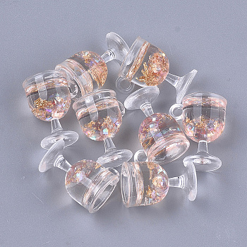 Resin Cup Pendants, with Gold Foil, Wine Glass, PeachPuff, 18~18.5x15x12mm, Hole: 2.5mm