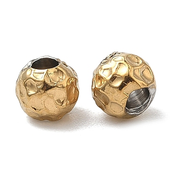 304 Stainless Steel Beads, Round, Ion Plating(IP), Real 18K Gold Plated, 5x4.5mm, Hole: 1.8mm