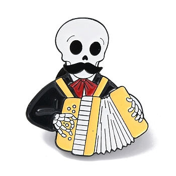 Musical Skull Enamel Pin, Halloween Alloy Brooch for Backpack Clothes, Moccasin, 30.5x27x2mm