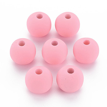 Rubberized Style Acrylic Beads, Round, Pink, 15.5x14.5mm, Hole: 3.5mm