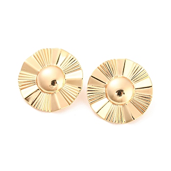 Rack Plating Brass Stud Earring Findings, with Vertical Loops, Sunflower, Real 18K Gold Plated, 30mm, Hole: 2.5mm, Pin: 0.8mm