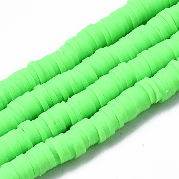 Handmade Polymer Clay Beads Strands, for DIY Jewelry Crafts Supplies, Heishi Beads, Disc/Flat Round, Lime, 6x0.5~1mm, Hole: 1.8mm, about 290~320pcs/strand, 15.75 inch~16.14 inch(40~41cm)