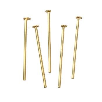 Brass Flat Head Pins, Lead Free & Cadmium Free, Real 24K Gold Plated, 15.5x0.8mm, Head: 1mm