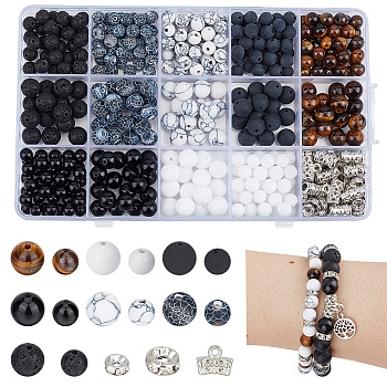 DIY Beads Jewelry Making Finding Kit, Inlcuidng Natural & Synthetic Mixed Gemstone Round Beads, CCB Plastic Tube Bails, Brass Rhinestone Spacer Beads, 6~8.5x3~8.5mm, Hole: 1~1.5mm, 435Pcs/box