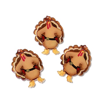 Thanksgiving Day Translucent Resin Pendants, Turkey Charms, Sandy Brown, 47x35x2mm, Hole: 1.4mm