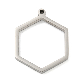 Non-Tarnish 304 Stainless Steel Laser Cut Pendants, Hexagon Charm, Stainless Steel Color, 30.5x24x2.8mm, Hole: 2mm