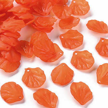 Transparent Frosted Acrylic Pendants, Petaline, Orange Red, 19.5x16.5x4mm, Hole: 1.5mm