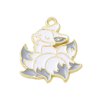 Alloy Enamel Pendants, Golden, Nine-tailed Fox Charm, Gray, 27x23.5x1.5mm, Hole: 2mm