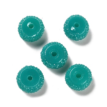 Opaque Resin Beads, Textured Rondelle, Light Sea Green, 12x7mm, Hole: 2.5mm
