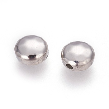 304 Stainless Steel Beads, Flat Round, Manual Polishing, Stainless Steel Color, 8.5x4.5mm, Hole: 1.2~1.4mm