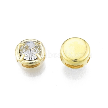 Clear Flat Round Brass+Cubic Zirconia Beads
