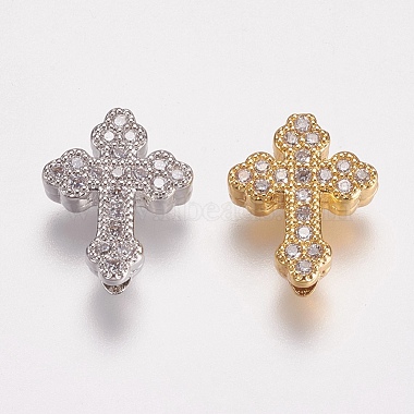 15mm Clear Cross Brass+Cubic Zirconia Beads