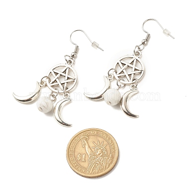 Woven Net with Natural Howlite Dangle Earrings(EJEW-JE04945-03)-4
