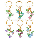 Acrylic & Glass Keychain, with Iron Rings, Flower, Mixed Color, 7.3cm, 6pcs/set(KEYC-NB00007)