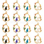 16Pcs 4 Colors Alloy Enamel Pendants, Golden, Arch with Cat Charm, Mixed Color, 27x20x1.5mm, Hole: 2mm, 4pcs/color(ENAM-TA0002-44)