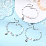 Synthetic Non-magnetic Hematite & Shell Pearl Beads Charm Bracelets, Zinc Alloy Bracelets for Women, Shell Shape & Round, Antique Silver & Platinum, 5.91 inch(15cm)(BJEW-JB13947)