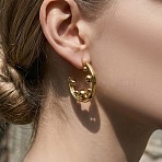 304 Stainless Steel Stud Earrings, C-Shaped with Round, Golden, 25x4.5mm(EJEW-Z168-01G)