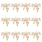10Pcs Brass Micro Pave Cubic Zirconia Pendants, Bowknot Charms, Real 18K Gold Plated, 13x12.5x3mm, Hole: 1mm(KK-YW0003-15)