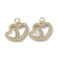 Brass Micro Pave Cubic Zirconia Pendants, with Shell, Heart, Real 18K Gold Plated, 15.5x18x3mm, Hole: 3mm(KK-G485-34A-G)