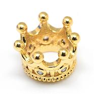 Rack Plating Brass Micro Pave Cubic Zirconia Beads, Crown, Large Hole Beads, Long-Lasting Plated, Golden, 11x7mm, Hole: 6mm(ZIRC-S052-003G)