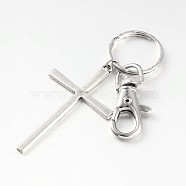 Alloy Cross Keychain, with Iron Ring and Alloy Swivel Lobster Claw Clasps, Mixed Color, 88mm(KEYC-JKC00068-01)