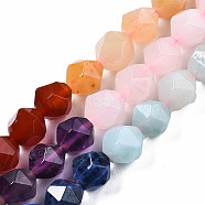 Chakra Theme Natural Tiger Eye & Rose Quartz & Amethyst & Topaz Jade & Red Agate & Amazonite & Sodalite Beads Strands, Star Cut Round Beads, Faceted, 8~10x7~8mm, Hole: 1mm, about 48~49pcs/strand, 15.35 inch(39cm)(X1-G-S376-002B)
