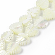 Natural Trochid Shell/Trochus Shell Beads, Heart Shaped Leaf, Seashell Color, 12.5x13x3~3.5mm, Hole: 0.5mm, about 33pcs/strand, 15.35''(39cm)(SSHEL-K027-16)