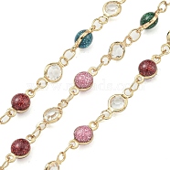 Brass Chain, with Glass and Enamel Links, Round, Soldered, with Spool, Real 18K Gold Plated, 10x4.5x2mm(CHC-B022-04G)