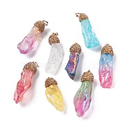 Electroplated Natural Quartz Crystal & Light Colorado Topaz Rhinestone Big Pendants,  Nuggets Charms, with Golden Plated Brass Findings, Cadmium Free & Lead Free, Mixed Color, 49~64x17~25x11~18mm, Hole: 5x8mm(G-G863-02G)