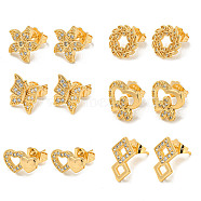 Light Gold Brass Micro Pave Cubic Zirconia Stud Earrings for Women, Mixed Shapes, 11~15.5x10~14mm(EJEW-E295-31KCG)