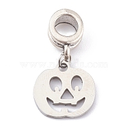 304 Stainless Steel European Dangle Charms, Large Hole Pendants, for Halloween, with Alloy Tube Bails, Pumpkin, Antique Silver, 23mm, Hole: 4.5mm, pumpkin: 12x12x1mm(PALLOY-JF00624-04)