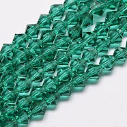 Imitation Austrian Crystal 5301 Bicone Beads, Faceted Glass Beads Strands, Dark Cyan, 2x3mm, Hole: 0.5mm, about 160~180pcs/strand, 16.54 inch~17.32 inch(42~44cm)(GLAA-S026-2mm-08)