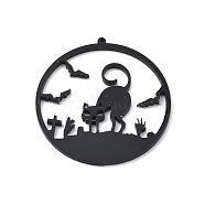 Halloween Printed Acrylic Big Pendants, Black, Cat Shape, 51x48.5x2mm, Hole: 1.4mm(OACR-R254-02)