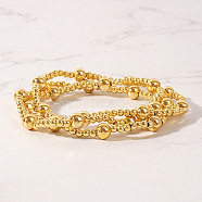 3Pcs Vacation Style Brass Beades Stretch Bracelet Sets, Stackable Bracelets for Women, Real 18K Gold Plated(JM4875)