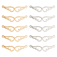 DICOSMETIC 20Pcs 2 Colors 201 Stainless Steel Connector Charms, Wing, Real Gold Plated & Stainless Steel Color, 7x28.5x1mm, Hole: 1.4mm, 10pcs/color(STAS-DC0012-22)