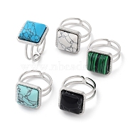 304 Stainless Steel Ring, Adjustable Mixed Stone Rings, Square, Adjustable(RJEW-B059-10P)