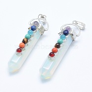 Chakra Jewelry, Opalite Double Terminated Pointed Pendants, with Natural & Synthetic Mixed Stone Alloy Findings, Bullet, Platinum, 58~61x16.5~18x15.5~16mm, Hole: 4.5x7.5mm(G-G759-C04)