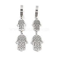 Non-Tarnish Hamsa Hand 304 Stainless Steel Dangle Earrings, Hoop Earrings for Women, Stainless Steel Color, 58.5x14.5mm(EJEW-L283-062P)