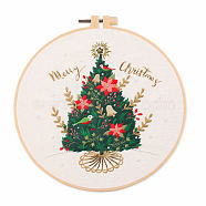 DIY Christmas Theme Embroidery Kits, Including Printed Cotton Fabric, Embroidery Thread & Needles, Plastic Embroidery Hoop, Christmas Tree, 200x200mm(XMAS-PW0001-175A)