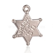 Star of David CCB Plastic Pendants, for Jewish, with Words U.S.Marshal, Platinum, 23x17.5x3mm, Hole: 1.5mm(CCB-J028-24P)