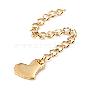 304 Stainless Steel Chain Extender, Curb Chain, with 202 Stainless Steel Charms, Heart, Golden, 63mm, Link: 3.7x3x0.5mm, Heart: 8.5x11x1mm(STAS-F268-49G)