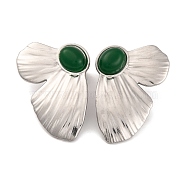 304 Stainless Steel Stud Earrings, Dark Green Natural Stone Earrings for Women, Butterfly Wing, Stainless Steel Color, 37x24mm(EJEW-Z057-08P)