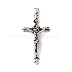 304 Stainless Steel Pendants, Crucifix Cross Charms, Antique Silver, 84x43x13mm, Hole: 8x4mm(STAS-E158-01AS)
