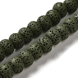 Natural Lava Rock Dyed Beads Strands, Rondelle, Dark Olive Green, 8x5~6mm, Hole: 1.6mm, about 65~66pcs/strand, 15.75''(40~40.5cm)(G-Z036-B01-13)