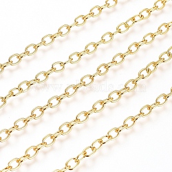 Brass Cable Chains, Soldered, with Spool, Flat Oval, Long-Lasting Plated, Real 18K Gold Plated, 5x3.5x0.7mm, about 16.4 Feet(5m)/roll(CHC-G007-05G)