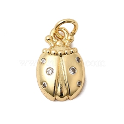 Brass Micro Pave Clear Cubic Zirconia Pendants, Long-Lasting Plated, Rack Plating, Lead Free & Cadmium Free, Real 18K Gold Plated, Ladybug Charms, 15x10x3.5mm, Jump Ring: 5x0.8mm, Inner Diameter: 3.4mm(KK-H267-077G-02)
